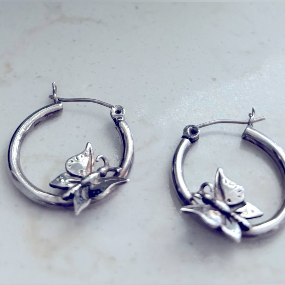 Sterling Silver Butterfly Hoops